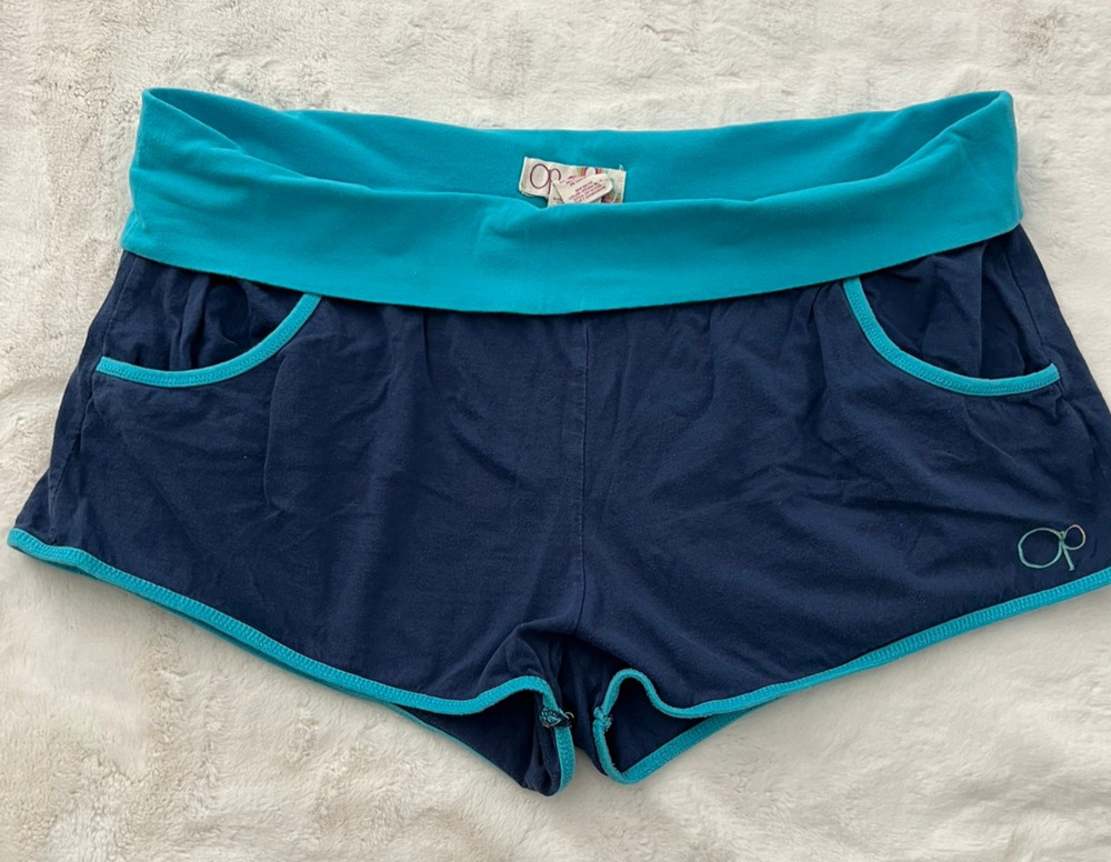 OP Ocean Pacific Athletic Shorts Women XL Blue High Waist Stretch Active